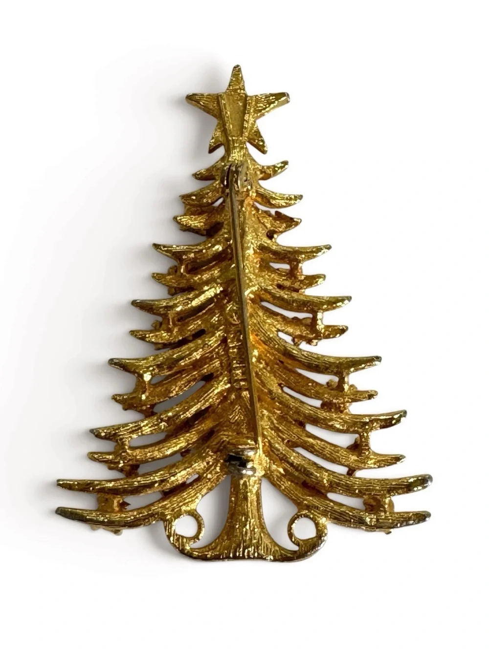 Vintage Mylu Christmas Tree Brooch: 1960s Rhinestone Holiday Pin